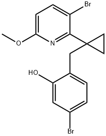 5-溴-2-[[1-(3-溴-6-甲氧基-2-吡啶基)环丙基]甲基]苯酚 结构式