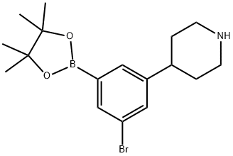 4-(3-bromo-5-(4,4,5,5-tetramethyl-1,3,2-dioxaborolan-2-yl)phenyl)piperidine 结构式