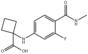 1-((3-fluoro-4-(methylcarbamoyl)phenyl)amino)cyclobutanecarboxylic acid Struktur