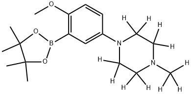 1-(4-methoxy-3-(4,4,5,5-tetramethyl-1,3,2-dioxaborolan-2-yl)phenyl)-4-(methyl-d3)piperazine-2,2,3,3,5,5,6,6-d8 Struktur