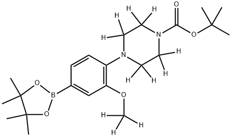 tert-butyl 4-(2-(methoxy-d3)-4-(4,4,5,5-tetramethyl-1,3,2-dioxaborolan-2-yl)phenyl)piperazine-1-carboxylate-2,2,3,3,5,5,6,6-d8 化学構造式