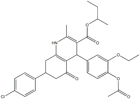 sec-butyl 4-[4-(acetyloxy)-3-ethoxyphenyl]-7-(4-chlorophenyl)-2-methyl-5-oxo-1,4,5,6,7,8-hexahydroquinoline-3-carboxylate 结构式