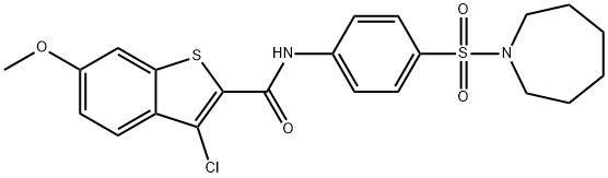 N-[4-(1-azepanylsulfonyl)phenyl]-3-chloro-6-methoxy-1-benzothiophene-2-carboxamide 结构式