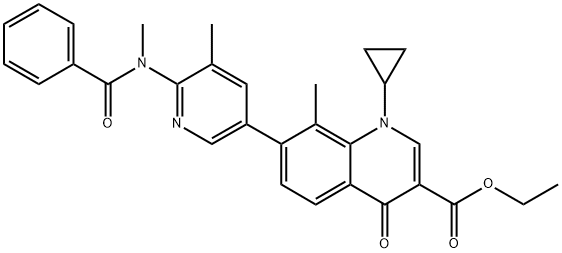 ethyl 7-[6-[benzoyl(methyl)amino]-5-methyl-3-pyridyl]-1-cyclopropyl-8-methyl-4-oxo-quinoline-3-carboxylate 化学構造式