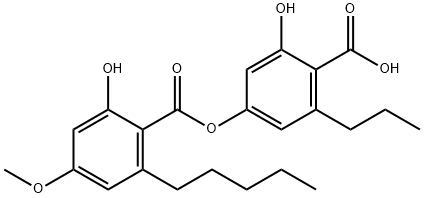 Benzoic acid, 2-hydroxy-4-[(2-hydroxy-4-methoxy-6-pentylbenzoyl)oxy]-6-propyl- Structure