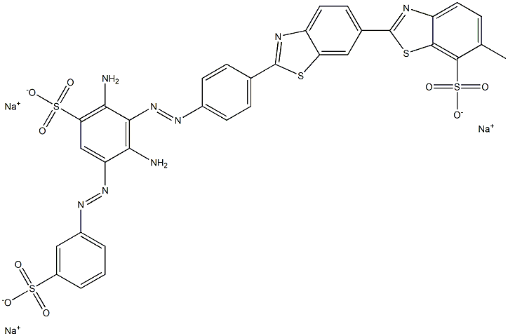 [2,6'-Bibenzothiazole]-7-sulfonic acid, 2'-[4-[[2,6-diamino-3-sulfo-5-[(3-sulfophenyl)azo]phenyl]azo]phenyl]-6-methyl-, trisodium salt 化学構造式