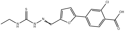 2-Chloro-4-[5-[[2-[(ethylamino)thioxomethyl]hydrazinylidene]methyl]-2-furanyl]benzoic acid Structure