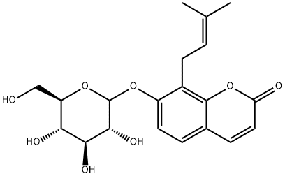 2H-1-Benzopyran-2-one, 7-(D-glucopyranosyloxy)-8-(3-methyl-2-buten-1-yl)- Structure