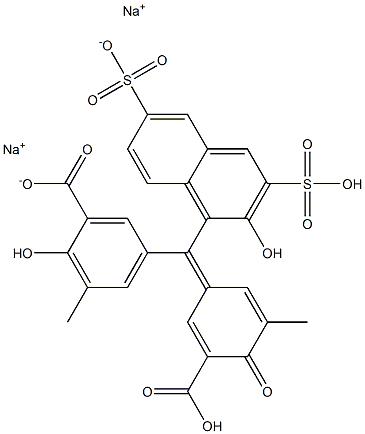 Benzoic acid, 5-[(3-carboxy-5-methyl-4-oxo-2,5-cyclohexadien-1-ylidene)(2-hydroxy-3,6-disulfo-1-naphthalenyl)methyl]-2-hydroxy-3-methyl-, disodium salt Struktur