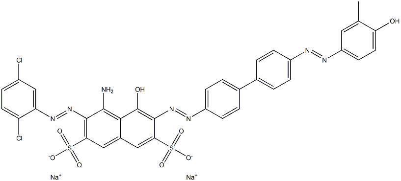 4-Amino-3-[(2,5-dichlorophenyl)azo]-6-[[4'-[(3-methyl-4-hydroxyphenyl)azo]-1,1'-biphenyl-4-yl]azo]-5-hydroxy-2,7-naphthalenedisulfonic acid disodium salt,6360-64-1,结构式