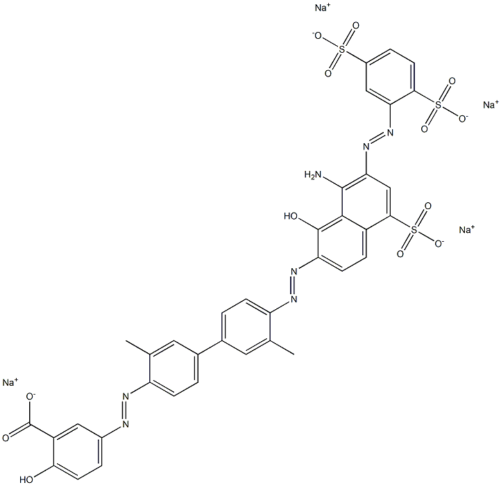 Benzoic acid, 5-[[4'-[[8-amino-7-[(2,5-disulfophenyl)azo]-1-hydroxy-5-sulfo-2-naphthalenyl]azo]-3,3'-dimethyl[1,1'-biphenyl]-4-yl]azo]-2-hydroxy-, tetrasodium salt Struktur