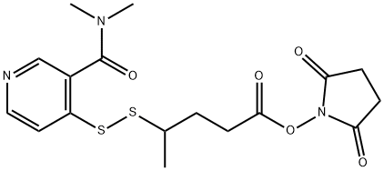 2,5-Dioxopyrrolidin-1-yl 4-((3-(dimethylcarbamoyl)pyridin-4-yl)disulfanyl)pentanoate Structure