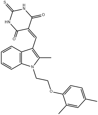 5-({1-[2-(2,4-dimethylphenoxy)ethyl]-2-methyl-1H-indol-3-yl}methylene)-2-thioxodihydropyrimidine-4,6(1H,5H)-dione Structure