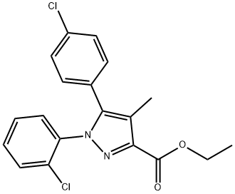 ethyl 1-(2-chlorophenyl)-5-(4-chlorophenyl)-4-methyl-1H-pyrazole-3-carboxylate 结构式