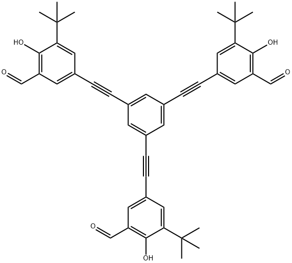 3,3',3''-(1,3,5-Benzenetriyltri-2,1-ethynediyl)tris[5-(1,1-dimethylethyl)-6-hydroxybenzaldehyde] 结构式