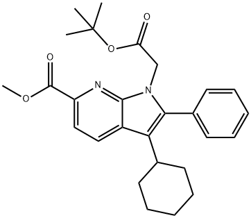 methyl 1-(2-(tert-butoxy)-2-oxoethyl)-3-cyclohexyl-2-phenyl-1H-pyrrolo[2,3-b]pyridine-6-carboxylate 结构式