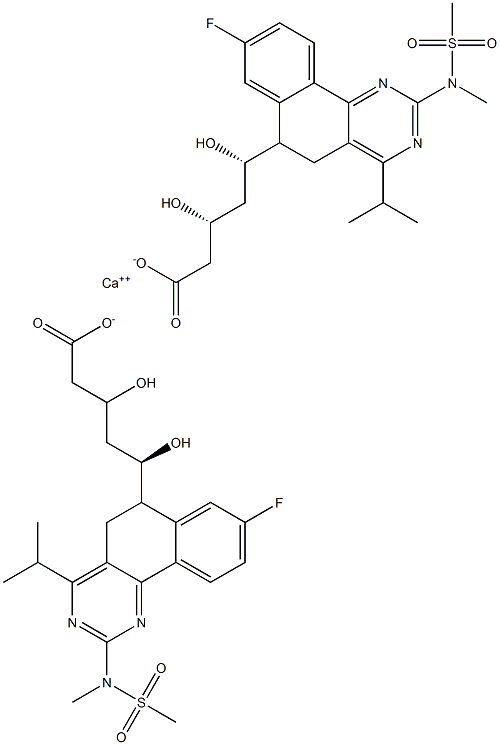 (3R,5S)-5-((R)-8-fluoro-4-isopropyl-2-(N-methylmethylsulfonam ido)-5,6-dihydrobenzo[h]quinazolin-6-yl)-3,5-dihydroxypentanoate calcium(II) 化学構造式