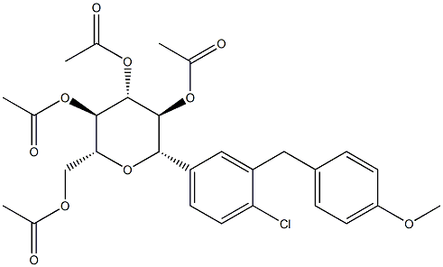 (2R,3R,4R,5S,6S)-2-(acetoxymethyl)-6-(4-chloro-3- (4-methoxybenzyl)phenyl)tetrahydro-2H-pyran-3,4,5-triyl triacetate Struktur
