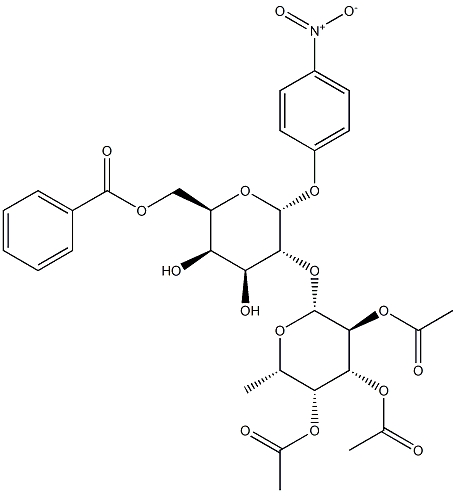 4-Nitrophenyl2-O-(2,3,4-tri-O-acetyl-b-L-fucopyranosyl)-6-O-benzoyl-a-D-galactopyranoside Structure
