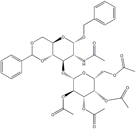 Benzyl2-acetamido-3-O-(2,3,4,6-tetra-O-acetyl-b-D-galactopyranosyl)-4,6-O-benzylidene-2-deoxy-a-D-glucopyranoside Structure