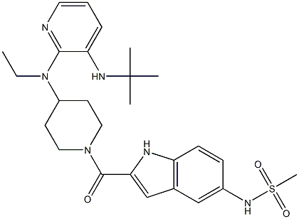 1-((5-methanesulfonamidoindol-2-yl-)carbonyl)-4-(N-ethyl-N-(3-((1,1-dimethylethyl)amino)-2-pyridinyl)amino)piperidine Struktur