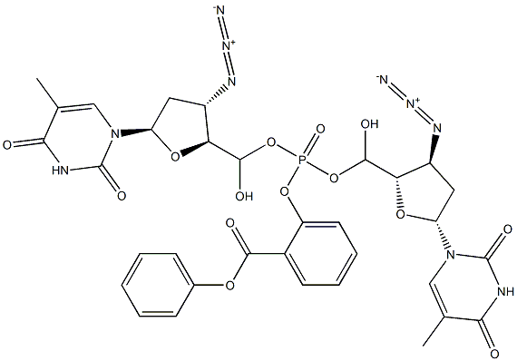 O,O'-bis(3'-azido-3'-deoxythymidin-5'-yl)-O''-(2-((phenyloxy)carbonyl)phenyl)phosphate 结构式