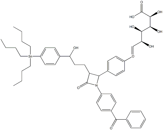 1-O-(4-(1-(4-benzoylphenyl)-3-(3-hydroxy-3-(4-tributylstannylphenyl)propyl)-2-oxo-4-azetidinyl)phenyl)glucuronic acid Structure