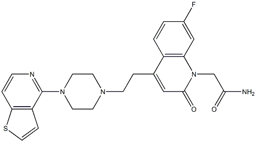 7-fluoro-2-oxo-4-(2-(4-(thieno(3,2-c)pyridin-4-yl)piperazin-1-yl)ethyl)-1,2-dihydroquinoline-1-acetamide Structure