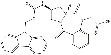 (2S,11aS)-Fmoc-2-amino-10-carboxymethyl-1,2,3,11a-tetrahydro-10H-pyrrolo[2,1-c][1,4]-benzodiazepine-5,11-dione Struktur