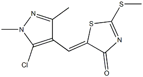 5-[(E)-(5-chloro-1,3-dimethyl-1H-pyrazol-4-yl)methylidene]-2-(methylsulfanyl)-1,3-thiazol-4(5H)-one Struktur