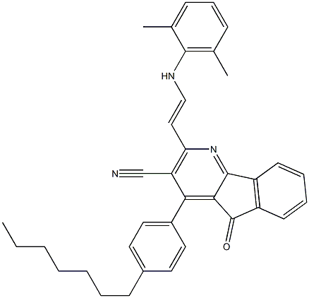 2-[(E)-2-(2,6-dimethylanilino)ethenyl]-4-(4-heptylphenyl)-5-oxo-5H-indeno[1,2-b]pyridine-3-carbonitrile Struktur