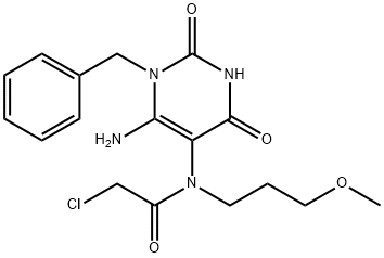 N-(6-Amino-1-benzyl-2,4-dioxo-1,2,3,4-tetrahydro-pyrimidin-5-yl)-2-chloro-N-(3-methoxy-propyl)-acetamide Struktur