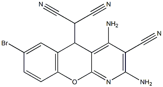 2-(2,4-diamino-7-bromo-3-cyano-5H-chromeno[2,3-b]pyridin-5-yl)malononitrile Struktur