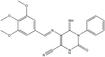 6-imino-2-oxo-1-phenyl-5-{[(E)-(3,4,5-trimethoxyphenyl)methylidene]amino}-1,2,3,6-tetrahydro-4-pyrimidinecarbonitrile Struktur