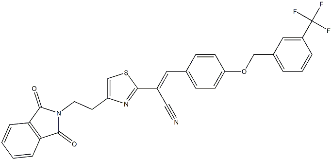 (E)-2-{4-[2-(1,3-dioxo-1,3-dihydro-2H-isoindol-2-yl)ethyl]-1,3-thiazol-2-yl}-3-(4-{[3-(trifluoromethyl)benzyl]oxy}phenyl)-2-propenenitrile Struktur