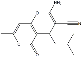 2-amino-4-isobutyl-7-methyl-5-oxo-4H,5H-pyrano[4,3-b]pyran-3-carbonitrile,,结构式