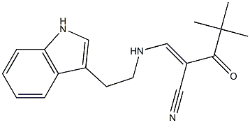 (E)-2-(2,2-dimethylpropanoyl)-3-{[2-(1H-indol-3-yl)ethyl]amino}-2-propenenitrile Struktur