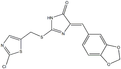5-[(E)-1,3-benzodioxol-5-ylmethylidene]-2-{[(2-chloro-1,3-thiazol-5-yl)methyl]sulfanyl}-3,5-dihydro-4H-imidazol-4-one