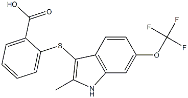 2-(2-methyl-6-(trifluoromethoxy)-1H-indol-3-ylthio)benzoic acid 化学構造式