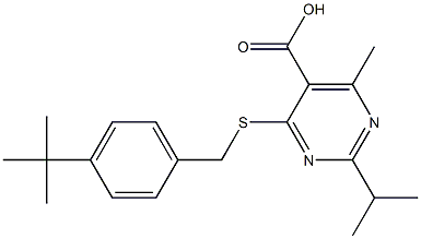 4-(4-tert-Butyl-benzylsulfanyl)-2-isopropyl-6-methyl-pyrimidine-5-carboxylic acid Struktur