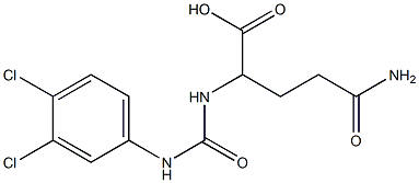 4-carbamoyl-2-{[(3,4-dichlorophenyl)carbamoyl]amino}butanoic acid Struktur