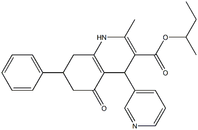 sec-butyl 2-methyl-5-oxo-7-phenyl-4-(3-pyridinyl)-1,4,5,6,7,8-hexahydro-3-quinolinecarboxylate Structure