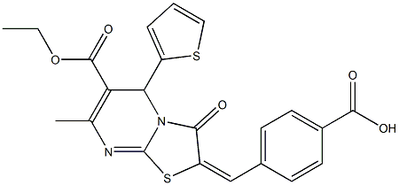 4-[(6-(ethoxycarbonyl)-7-methyl-3-oxo-5-(2-thienyl)-5H-[1,3]thiazolo[3,2-a]pyrimidin-2(3H)-ylidene)methyl]benzoic acid Struktur