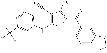 4-amino-5-(1,3-benzodioxol-5-ylcarbonyl)-2-[3-(trifluoromethyl)anilino]-3-thiophenecarbonitrile,,结构式