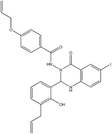 N-(2-(3-allyl-2-hydroxyphenyl)-6-iodo-4-oxo-1,4-dihydro-3(2H)-quinazolinyl)-4-(allyloxy)benzamide Structure