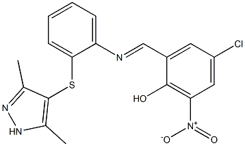 4-chloro-2-[({2-[(3,5-dimethyl-1H-pyrazol-4-yl)sulfanyl]phenyl}imino)methyl]-6-nitrophenol Structure