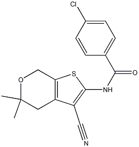 4-chloro-N-(3-cyano-5,5-dimethyl-4,7-dihydro-5H-thieno[2,3-c]pyran-2-yl)benzamide Struktur