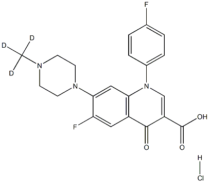6-Fluoro-1-(4-fluorophenyl)-1,4-dihydro-7-(4-methyl-d3-piperazino)-4-oxo-3-quinolinecarboxylic  acid  hydrochloride Structure
