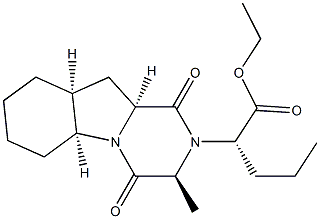 Ethyl (2S)-2-[(3S,5aS,9aS,10aS)-3-methyl-1,4-dioxodecahydropyrazino[1,2-a]indol-2(1H)-yl]pentanoate. 化学構造式
