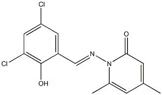 1-{[(E)-(3,5-dichloro-2-hydroxyphenyl)methylidene]amino}-4,6-dimethyl-2(1H)-pyridinone Struktur